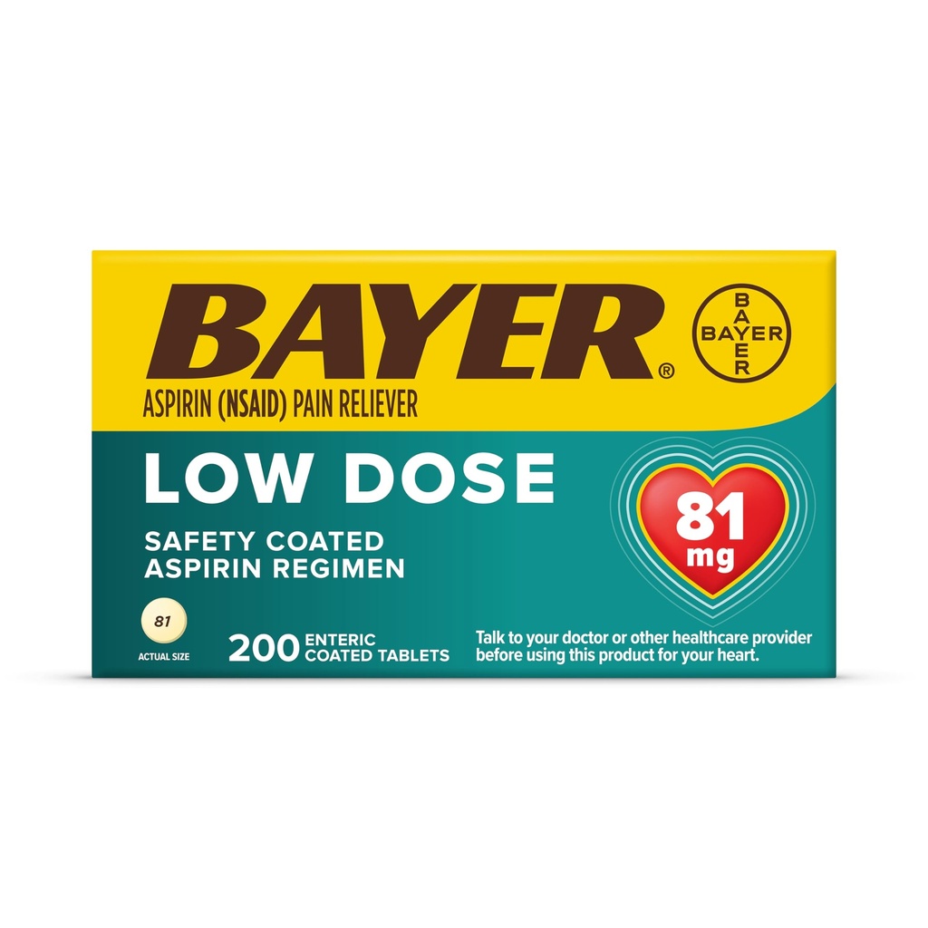 Bayer Aspirine Regimen Low Dose Enteric Coated Tablets, 81 mg, 200 Tel.