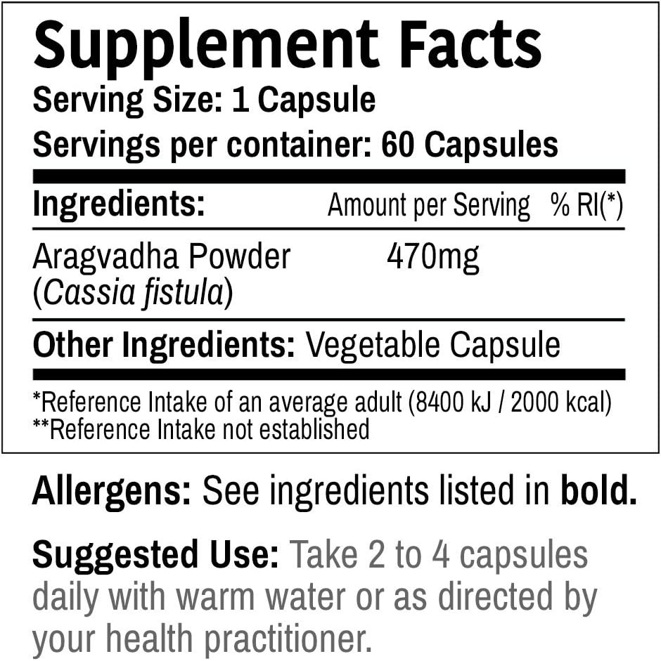 DR WAKDE'S Aragwadha Capsules (Cassia Fistel, 60 Veg Caps, Plant-Based Supplement, Ayurvedic Herb, All Natural, Vegan)