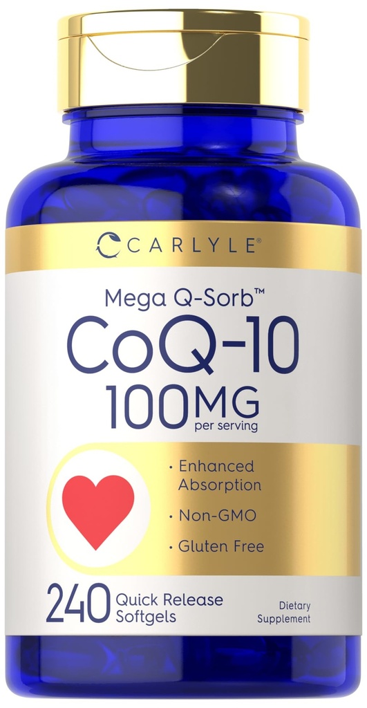 Carlyle CoQ10 100mg Softgels | 240 Count | Mega Q-Sorb Coenzyme Q-10