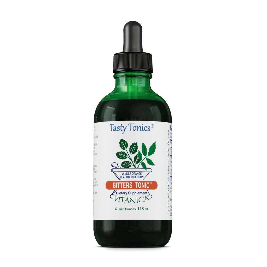 Vitanica Bitters Tonic, Liquid Digestie Supplement, Digestie Ondersteuning, Alcoholvrij, Vanille Orange, Vegan, 4 Ounce