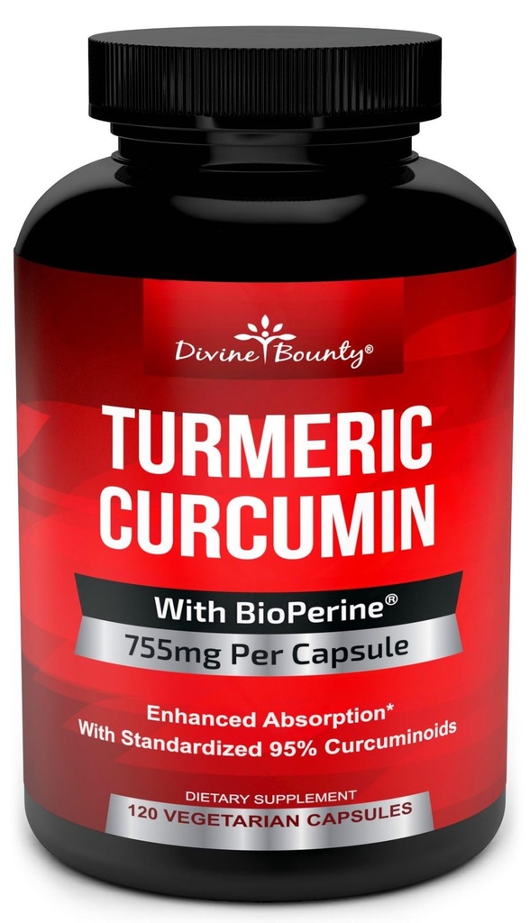 Kurkuma Curcumine met BioPerine Black Pepper Extract - 755 mg per capsule, 120 Veg. Capsules - GGO Free Tumeric, gestandaardiseerd tot 95% Curcuminoïden voor maximale potentie
