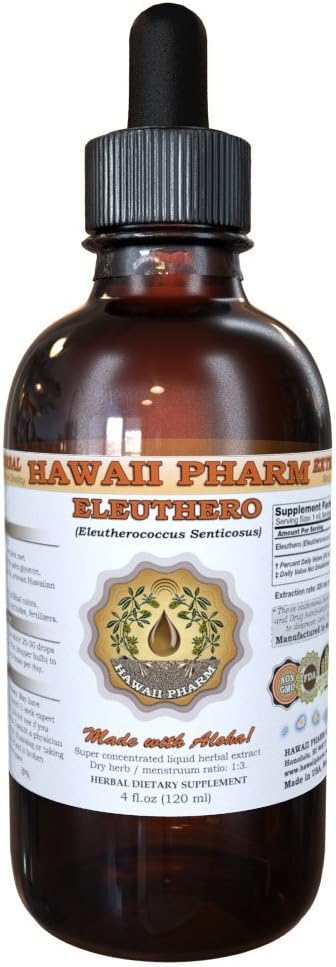 HawaiiPharm Eleuthero Liquid Extract, Biologische Eleuthero (Eleutherococcus Senticosus) Siberische Ginseng Gedroogde Wortel Tinctuur Supplement 2 oz