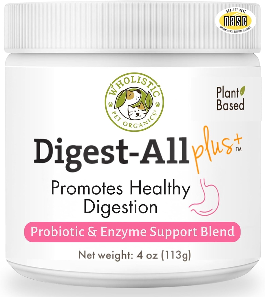 Wholistic Pet Organics Probiotics for Dogs with Digestive Enzymes & Prebiotic Fiber - 4 Oz - Daily Cat & Dog Probiotics for Digestive Health, Anti Diarrhea & Gut Support - Natural Powder Supplement