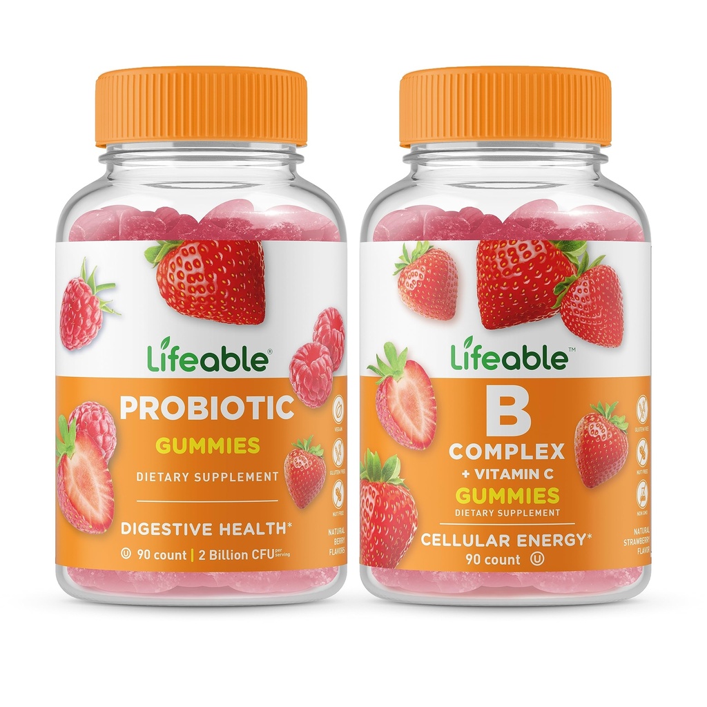 Levensbaar Probiotic 2 Miljard CFU + B Complex, Gummies Bundle - Grote Proeverij, Vitamine Supplement, Glutenvrij, GGO-vrij, Kauwgom