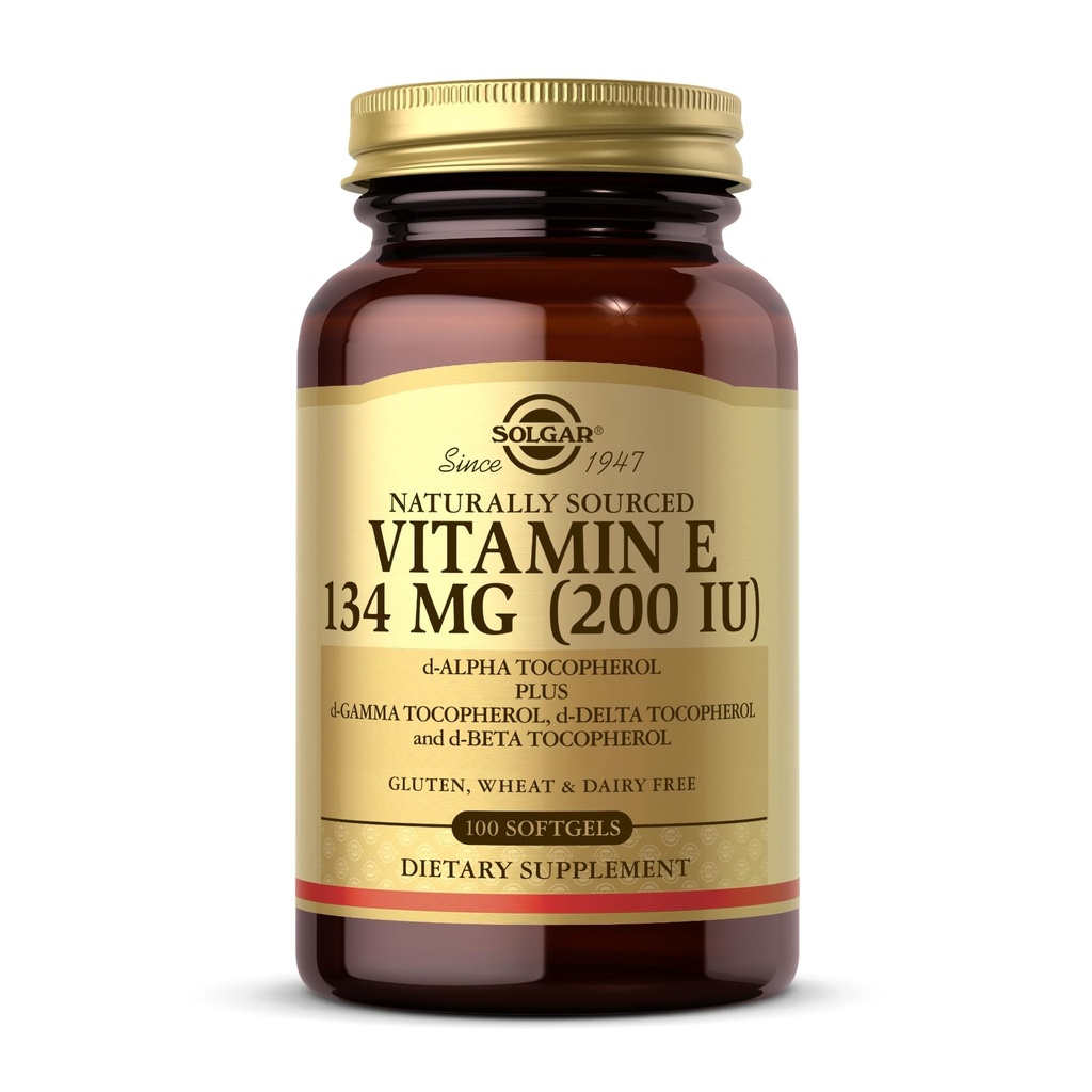 Solgar Vitamine E 200 IE - 100 Softgels - Natuurlijke Antioxidant, Immuunsysteemondersteuning - Glutenvrij, Melkvrij - 100 porties