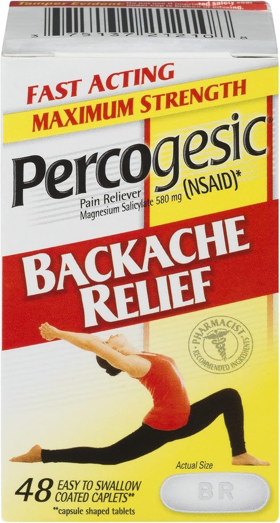 Percogesic Backache Relief Pain Reliever, Maximale sterkte, 48 tabletten