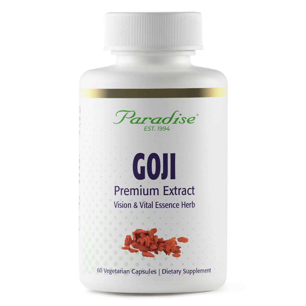 Paradijs Kruiden Goji Extract, Vital Essence Herb, Huid, Ogen, Body Support, Veganistisch, Glutenvrij, Niet GGO, 60 Graaf Vegetarische Capsules