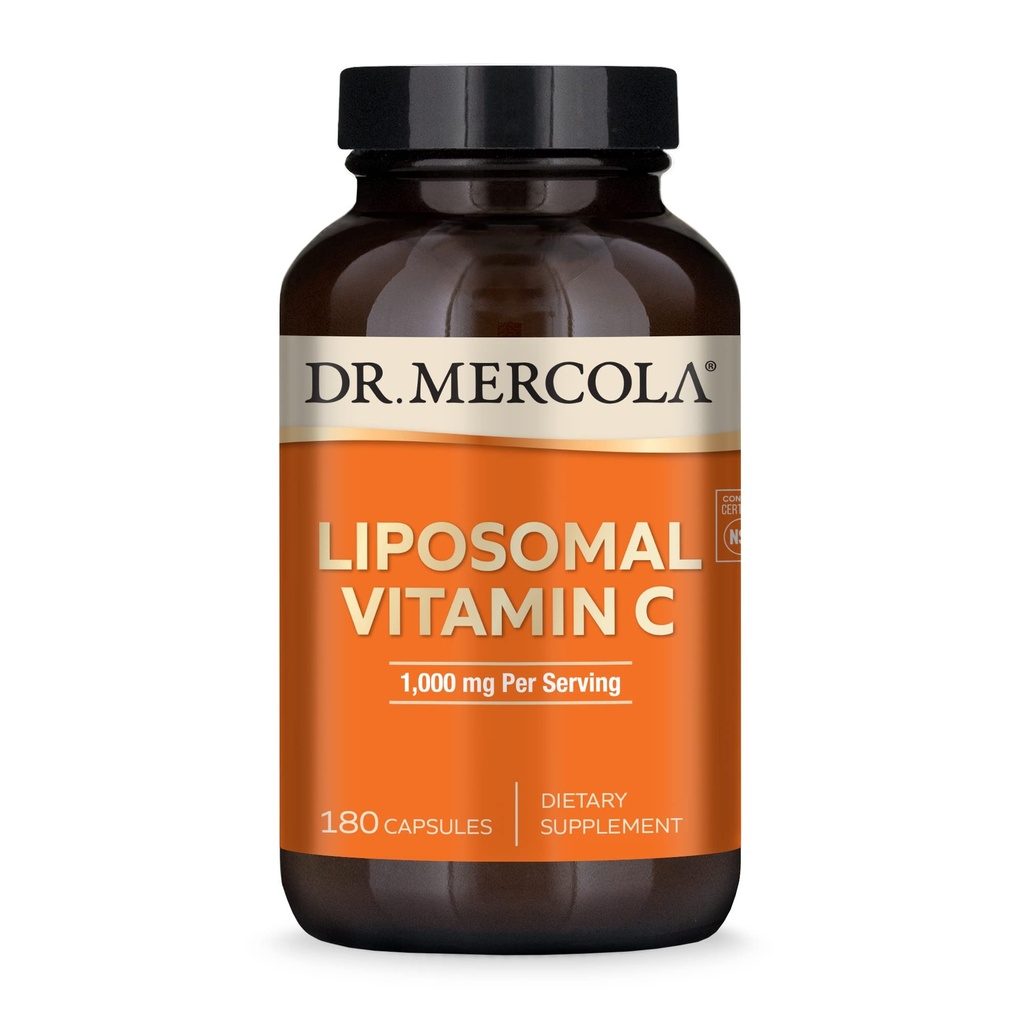 Dr. Mercola Liposomale Vitamine C - Hersenen, Hart, Oog en Immuun Ondersteuning - Biedt 1000 mg Biobeschikbaarheid Vitamine C - Non-GMO, Glutenvrije & Sojavrije - 180 Capsules (90 porties)