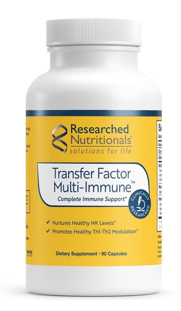 Transfer Factor Multi-Immune Support Supplement - Klinisch onderzocht Immune Support Formula met Colostrum, Paddenstoelen, Groene Thee en IP-6 - Bevordert gezonde NK Cell & T-Cell functie, 90 capsules