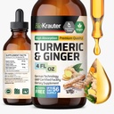 BIO KRAUTER® Kurkuma en Gember - Pure Vegan Liquid Turmeric & Gember Tinctuur met Pepper 4 Fl.Oz 56 Dagen van levering - Curcumine Drops voor gezamenlijke ondersteuning, Antioxidant & Immuun Ondersteuning