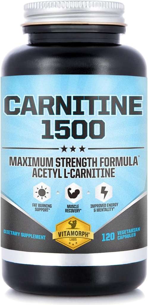 Carnitine 1500 - Acetyl L-Carnitine 1500mg Maximale sterkte Carnitine Supplement - Ondersteunt Energie, Geheugen, Focus en Gewichtsverlies Management - 120 Vegetarische Capsules