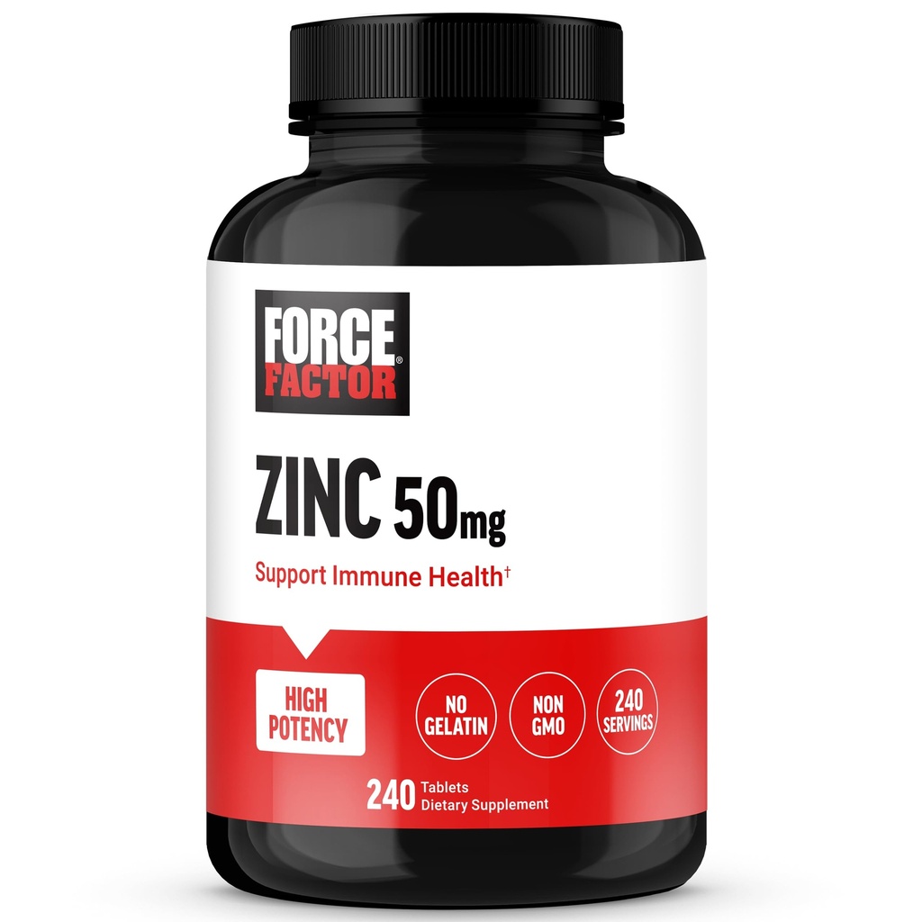 Force Factor Zink 50mg, Zinksupplementen met zinkoxidepoeder, zink Gluconaat en zinkcitraat voor Immune Support en Immune Health, High-Potency, Vegan, Gelatine Free, Non-GMO, 240 tabletten