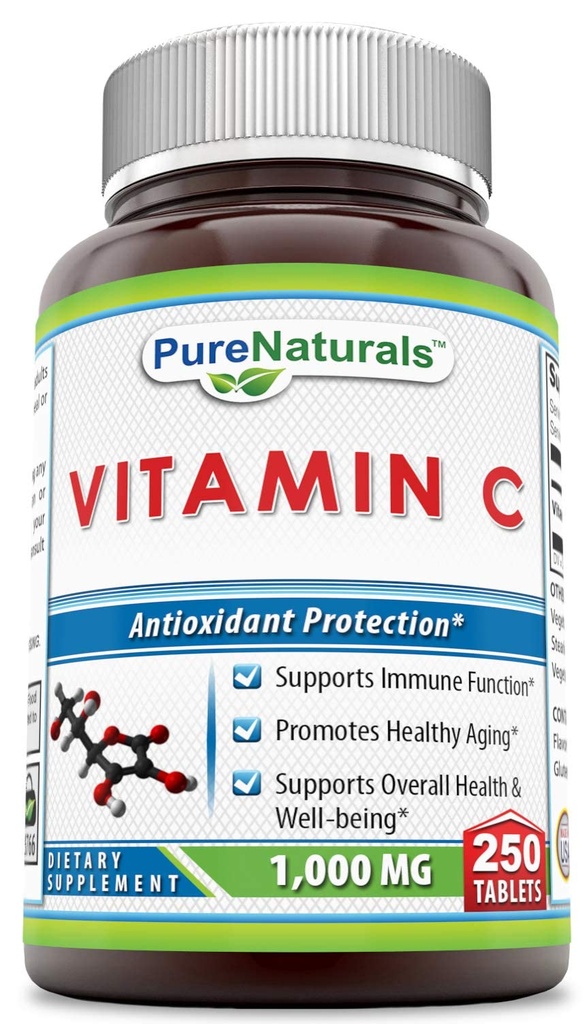 Pure Naturals Vitamine C, 1000 mg 250 tabletten -Ondersteunt immuunfunctie* -Ondersteunt algehele gezondheid en welzijn* - bevordert gezonde veroudering
