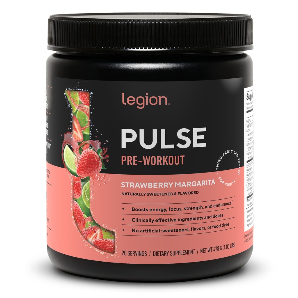 LEGION Pulse Pre Workout - Alle natuurlijke Nitrik Oxidatie Voorworkout Drink om energie te stimuleren, Creatine Free, natuurlijk zoet, Beta Alanine, Citrulline, Alpha GPC (Strawberry Margarita)