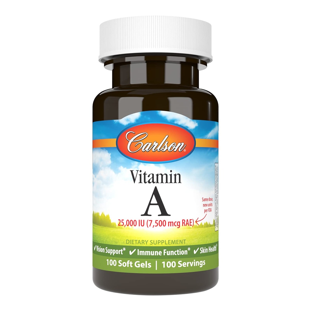 Carlson - Vitamin A, 25000 IU (7500 mcg RAE), Vision & Skin Health, Immune Function, 100 soft gels