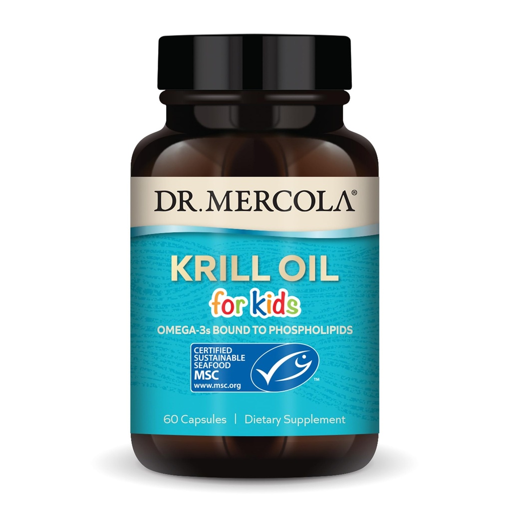 Dr. Mercola Krill Oil for Kids - 320 mg Krill Oil - MSC Certified - Supports Brain & Body Development - Fosfolipid Form for Absorptie - Non-GMO, Glutenvrije & sojavrije - 60 capsules