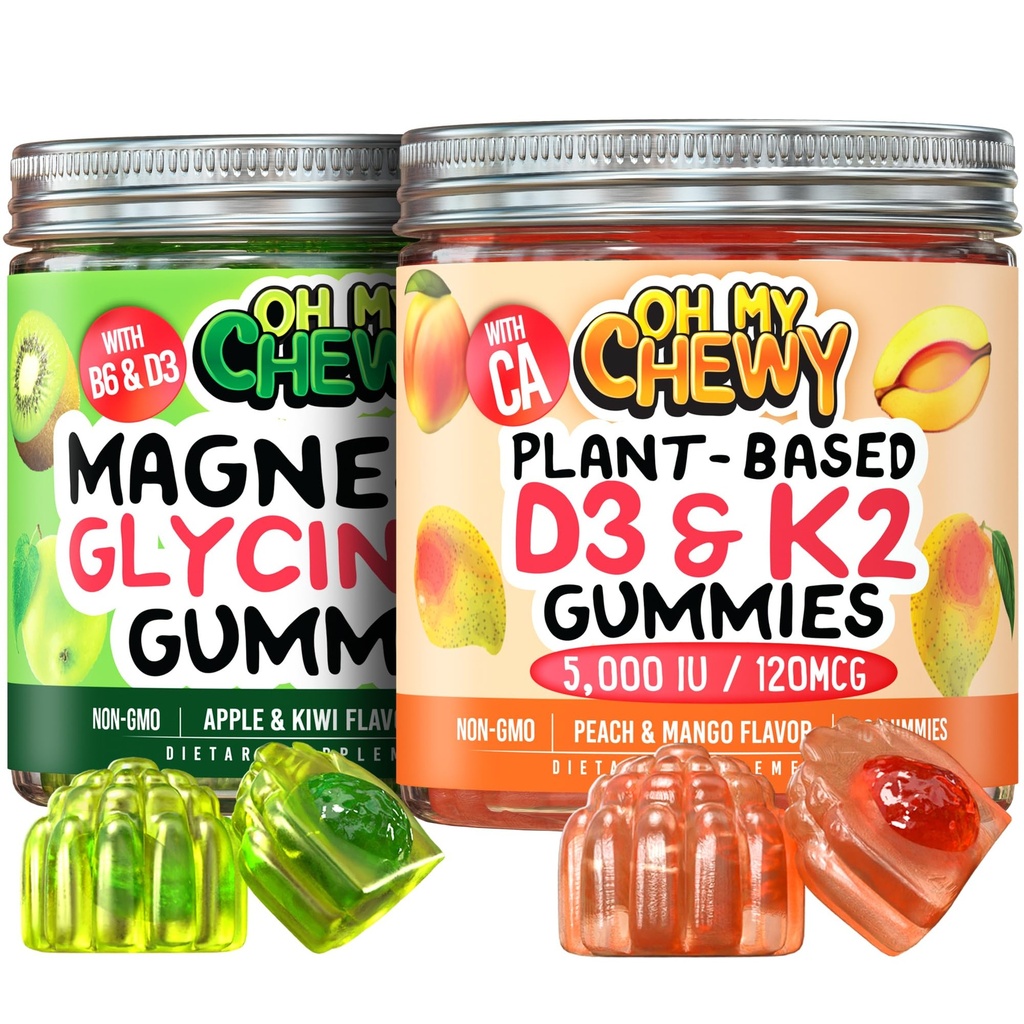 OH MY CHEWY Magnesium + D3K2 Gummies Bundle 2 Flessen (60 Elke)