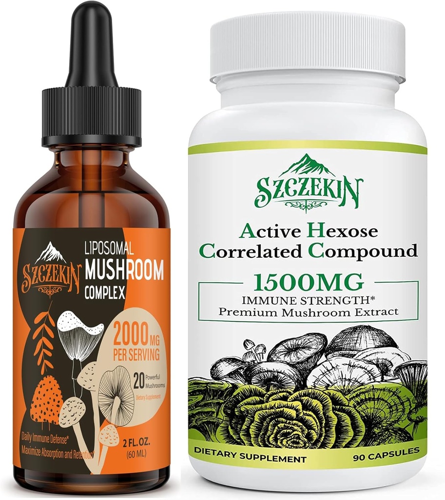 Actieve Hexose Correlated Compound 1500 mg Supplement 90 Capsules Bundel met 2000mg Liposomale Mushroom Complex Drops 30 Servers
