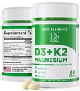 Nieuwe elementen Vitamine D3 K2 10.000 IE met Magnesium Glycinate 500 mg - Bone Health, Immune Support, Energy & Mood - Non-GMO, Glutenvrije, Sugar-Free Softgels for Women & Men (60 softgels)