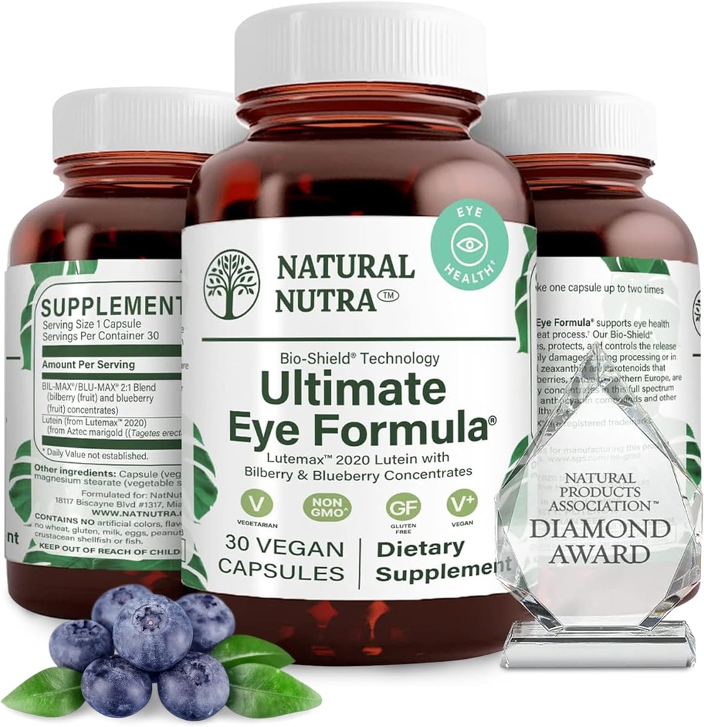 Natural Nutra Ultimate Eye Health Supplement - Blauwe bosbessenextract Blend for Day and Night Vision Support, Promotes Color Perceptie & Eye Clarity - Non-GMO, Vegan - 30 Capsules (pack of 3)