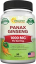 aSquared Nutrition Natural Korean Panax Ginseng (1000mg Max Strength)-90 Capsules Root Extract Complex (Red & White), Hoge dosering Ginsenosiden in Zaden, Aziatische poedersupplement, Tafel pillen voor energie
