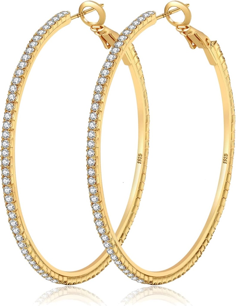 MOROTOLE 14K Gold Rhinestone Hoop oorbellen - Mode Thin Big Hoops, Hypoallergeen, 20/30/40/50/60/70mm