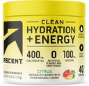 Ascent Clean Hydration + Energy Electrolytes Powder - 100mg Cafeïne, 400mg Elektrolyten, Geen kunstmatige ingrediënten, Citrus 40 Servers