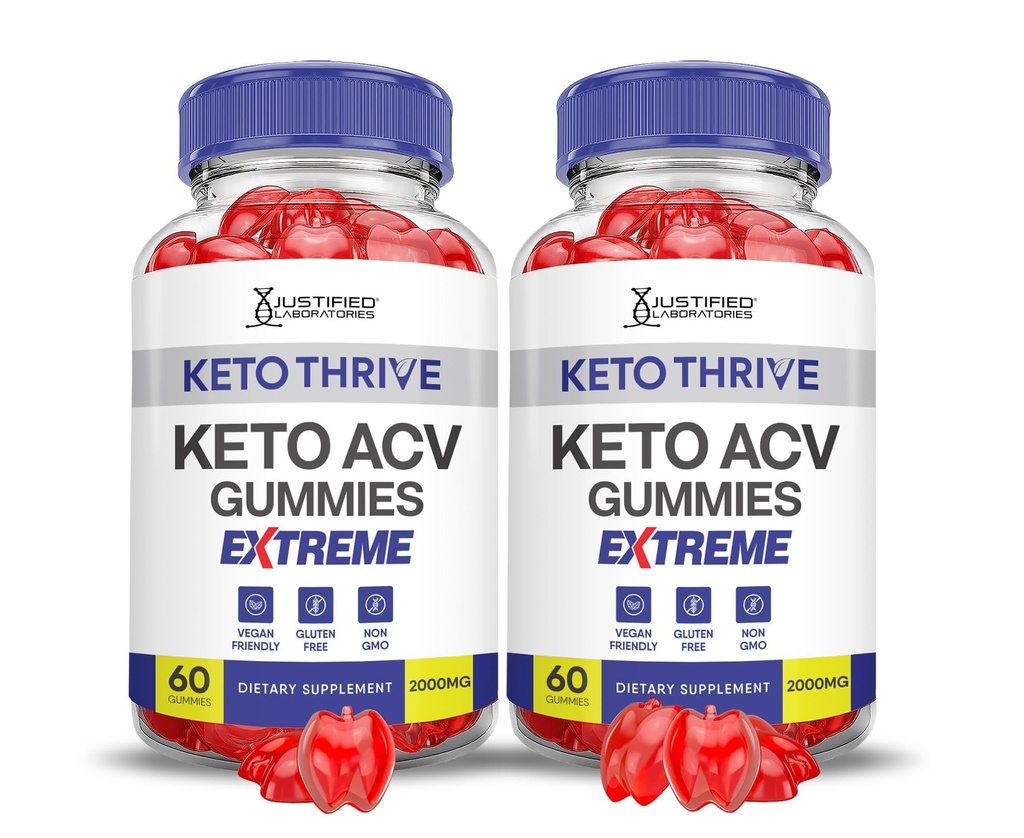 (2 Pack) Keto Thrive Keto ACV Gummies Extreme 2000MG Keto Thrive Keto Gummies Apple Cider Vinegar Geformuleerd met Granaatappel Beet Sap Poeder B12 Vegan Non GMO 120 Gummys