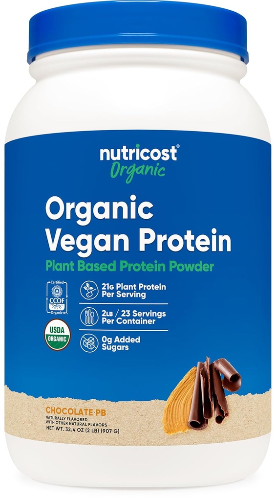 Nutricost Organic Vegan Protein Chocolate Peanut Butter (2 LB) - Gluten-Free, GMO-Free