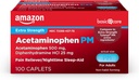 Basic Care Acetaminophen PM Caplets, Pain Reliever Plus Nighttime Slaaphulp, Extra kracht, helpt af en toe lichte pijn, pijn en hoofdpijn verlichting, 100 Telling, Verpakking kan variëren