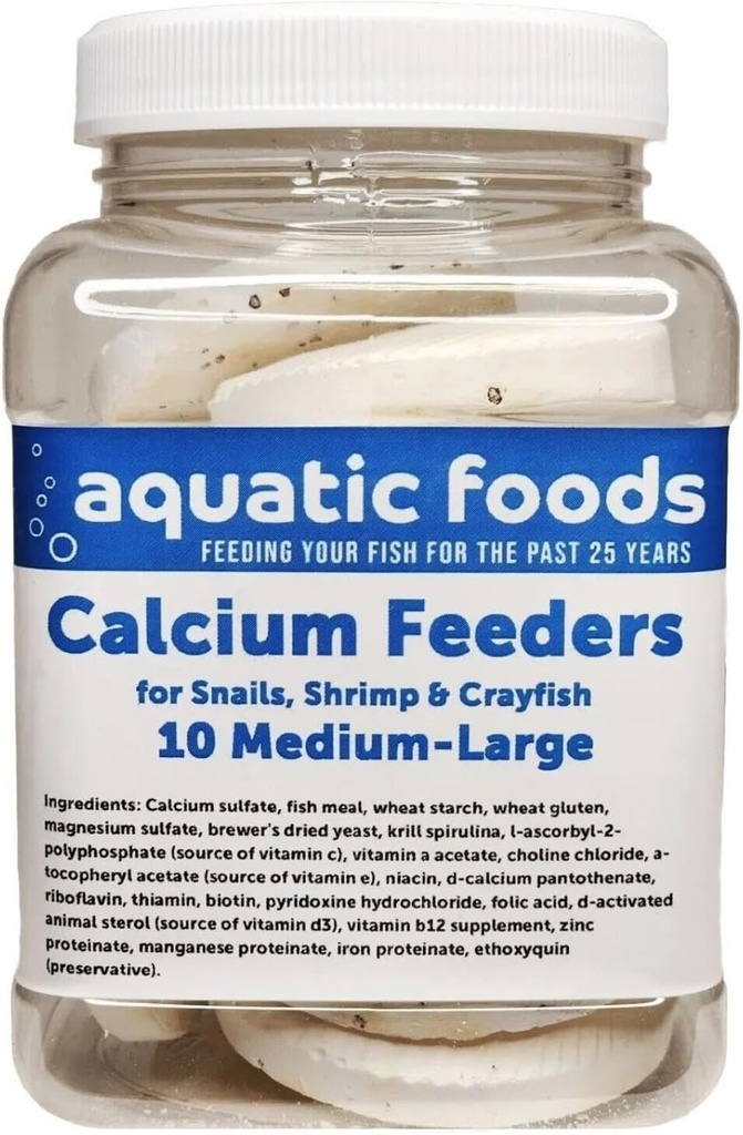 Aquatic Foods Inc. Calcium Feeder Medium-Large Shells. Extra dikke schelpen voor Garnalen, Slakken, Krabben, Krabben, Hermit Krabben en Alle Tropische Vissen...10 Graaf Jar