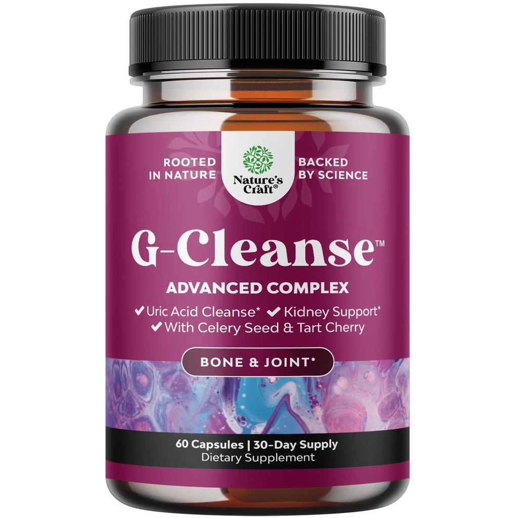 Natures Craft G-Cleanse Uric Acid Supplement - Uric Acid Cleanse for Joint & Nierondersteuning - Nierreiniger met Chanca Piedra, Tart Cherry Extract, Selderij Zaad Extract Capsules - 60 Tellen