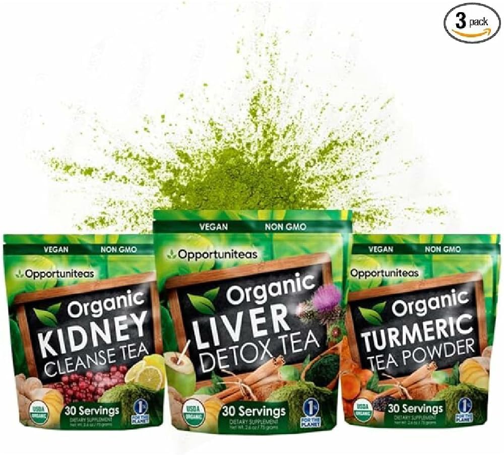 Opportuniteas Matcha Detox Tea Powder - Organic Turmeric Matcha Green Thee, Nierdetox en Biologische Lever Detox Bundle