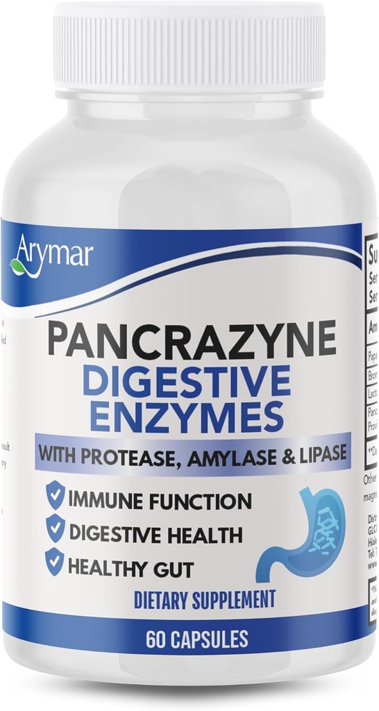 Arymar Pancrazyne Probiotica, Digestieve Enzymen met Amylase, Protease, Lipase, Gut Health & Digestieve Ondersteuning Supplement, 60 Capsules