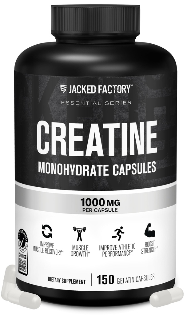 Ge Jacked Factory Creatine Monohydraat Capsules - Creatine Pillen voor spiergroei, verhoogde sterkte, verbeterde energie-output en verbeterde atletische prestaties - 150 capsules