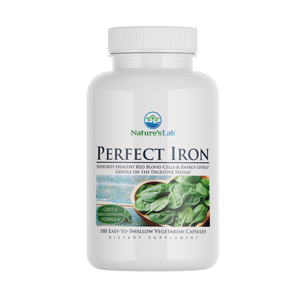 Nature's Lab Perfect Iron 25mg Dieetsupplement - Zacht Niet-Consipatieve Formule - Ondersteunt gezonde rode bloedcellen en energieniveaus - 180 Capsules (6 maanden supply)