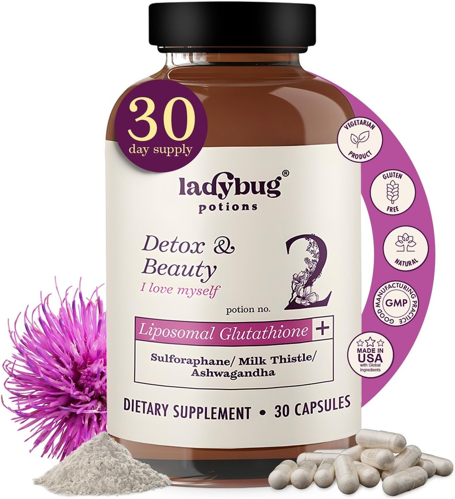 Liposomale Glutathion Supplement - 30 Capsules Glutathion Liposomale Supplement, met biologische Ashwagandha, Sulforaphane van Broccoli Seed, Myrosinase, Melkdistel voor Immune Ondersteuning en Lever Gezondheid