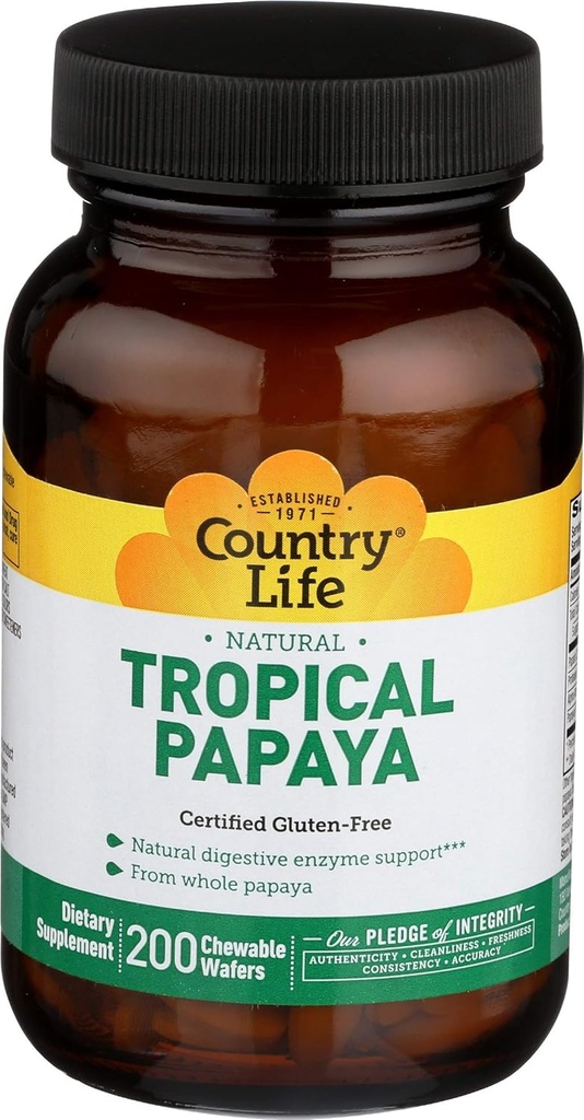 Country Life Papaya 25 MG Kauwbaar, 200 CT