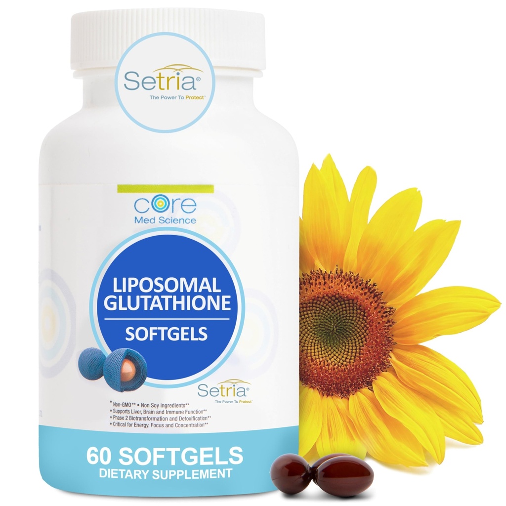 Core Med Science Liposomal Glutathion Supplement (500mg, 60 Softgels) - Pure Reduced Setria met Fosfolipide Complex - Antioxidant Supplement voor energie, en huid
