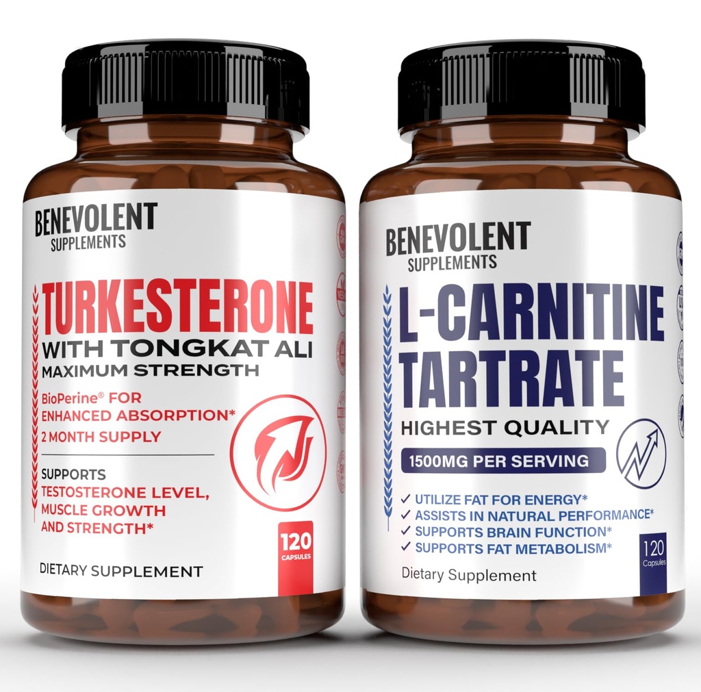 Turkesterone 8.000mg [Hoogste Zuiverheid] + Premium L-Carnitine Tartraat Supplement - Hoge Absorptie Supplement met Tongkat Ali - Verhoog Uithoudingsvermogen, Lean Spiergroei, Ondersteuning Metabolisme & Natural Ener