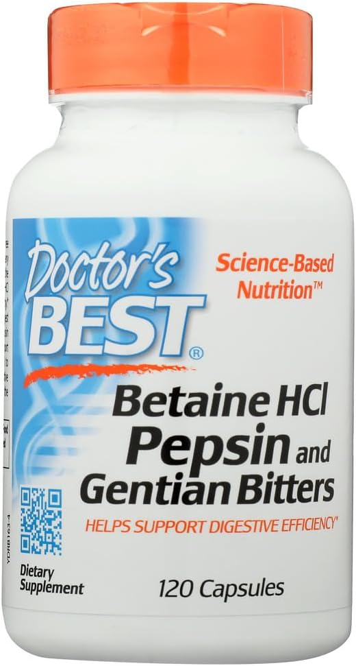 Artsen Best Betaine HCL Pepsin en Gentiaan Bitters, Glutenvrij, 120 capsules (verpakking van 1)