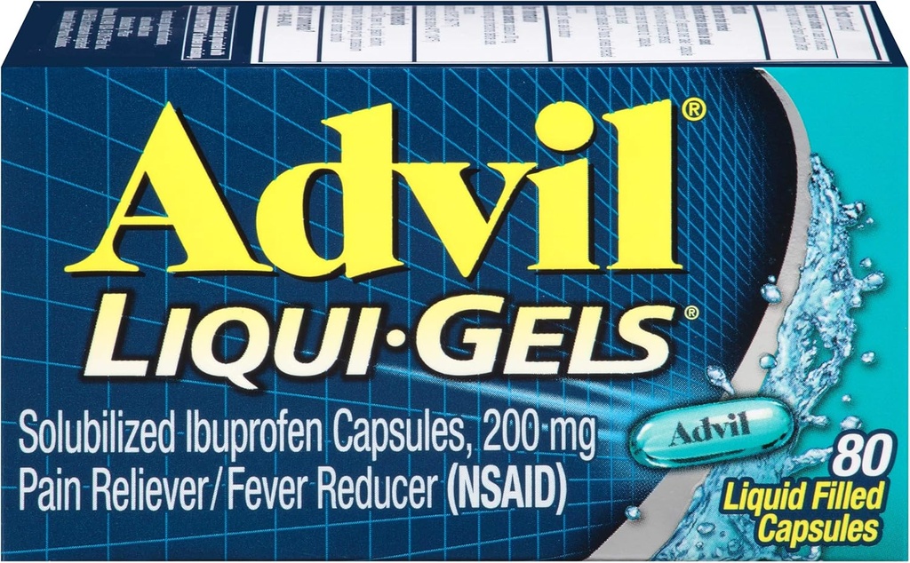 Advil Pain Reliver/Fever Reducer, 200mg Solubilized Ibuprofen (80-Count Liqui-Gel Capsules, Pack of 2)
