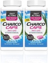 Charcocaps Fast Acting Gas Relief for Bloating & Flatulentie, Drug Free Detoxicing Activated Charcoal Formula, 100 Capsules, 30 Day Supply, Pink Pack of 2