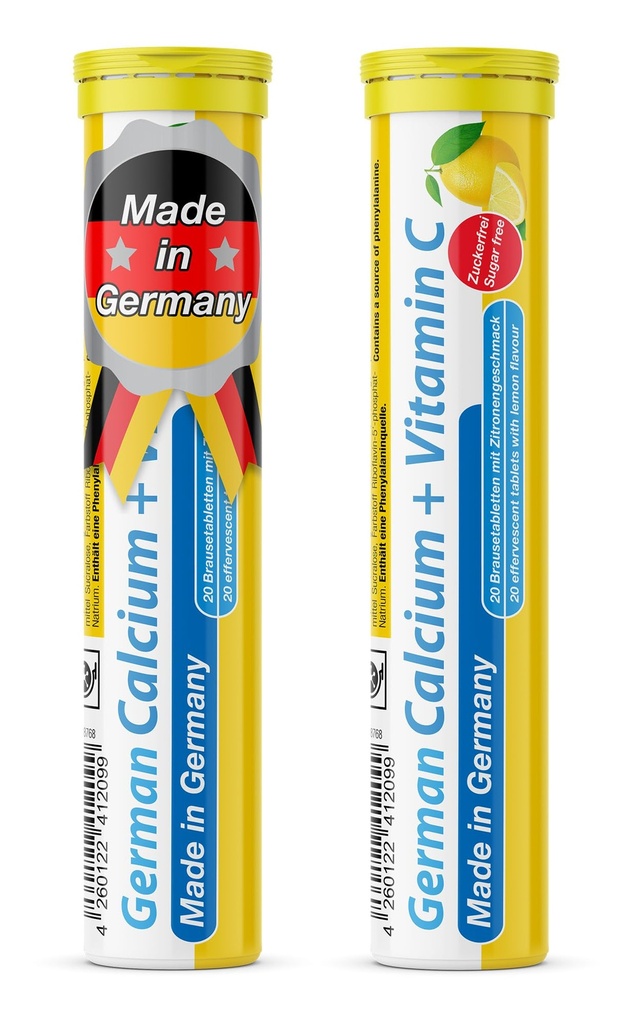 Duitse Calcium + VIT. C - 40 Vegan Drink Bruistabletten - Lemon Lime Flavor - Made in Germany