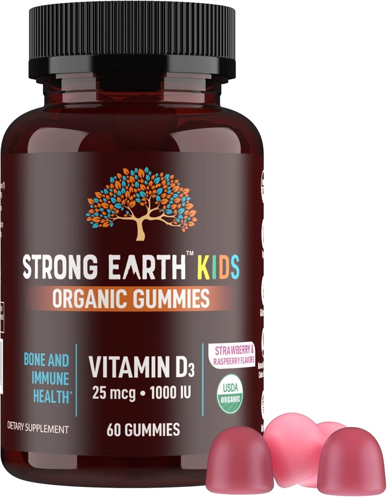YUM-V'S Sterke Aarde Biologische Vitamine D3 Gummies (1000 IE Vitamine D 3 per Serving, 60 Tellen) Bot & Immuun Ondersteuning Vitamine D Gummies, Vegan Kauwbare Vitaminen
