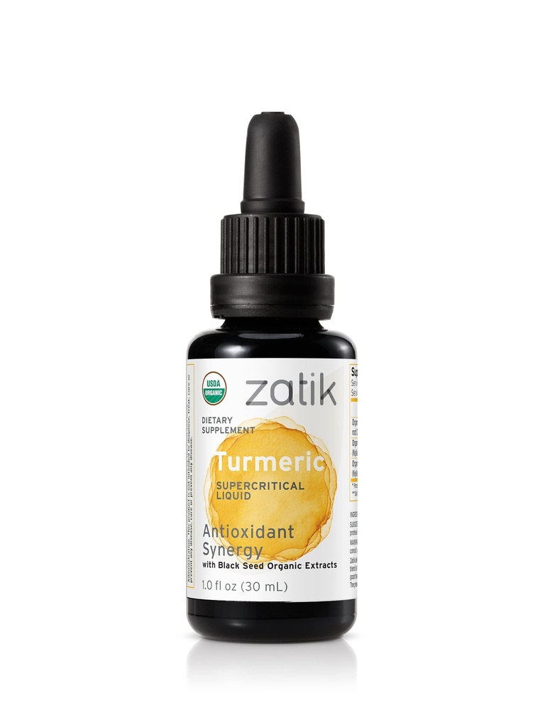 Zatik Naturals - Kurkuma Superkritische Liquid Synergy met Black Seed Organic CO2 Extract, Antioxidant, Cold Pressed, Unraffinaderij Oil, Vegan, Non-GMO, Organic, 1.0 fl oz.