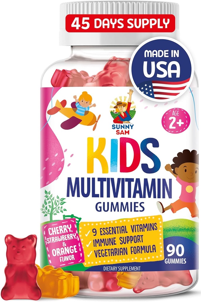 Kinderen Multivitamine Gummies - 90 Kauwtabletten - Dagelijks supplement met 14 essentiële vitamines voor leeftijden 2 en hoger - Inclusief vitamine A, C, D, E, Vegetarische B6 en B12, zink, Biotine