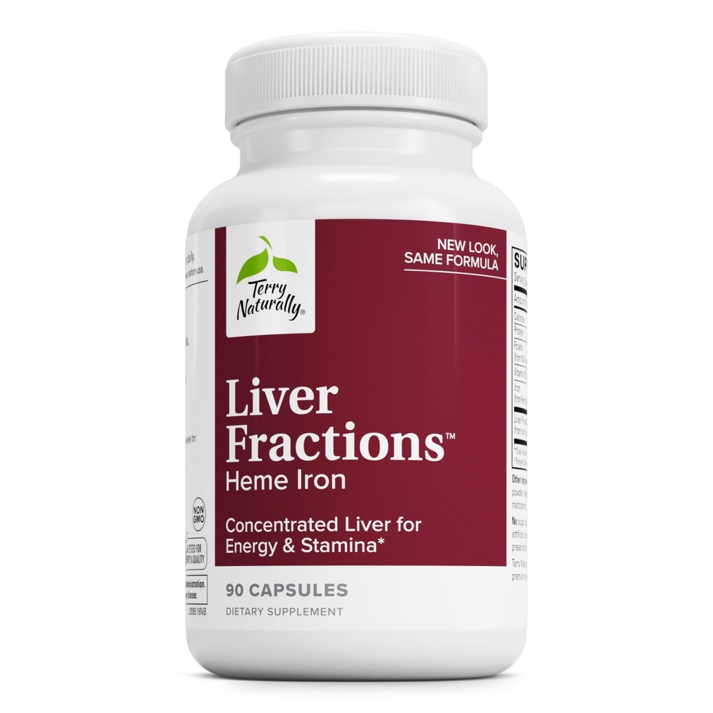 Terry Natuurlijk Lever Fractions - Endurance & Energy Ondersteuning met zacht ijzer - Dieetsupplement Ondersteunt gezonde rode bloedcel vorming - IJzer Supplement voor levergezondheid - 90 capsules