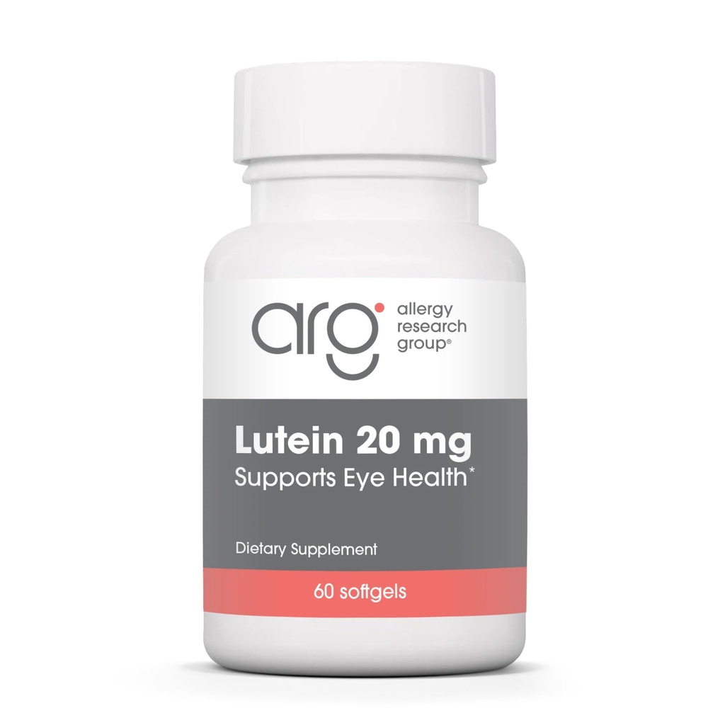 Allergie Onderzoeksgroep Luteïnesupplement - Oogvitaminen, 20mg Luteïne en Zeaxanthine voor Ogen, Ooggezondheid, Gezichtsverzorging, Softgels - 60 Tellen