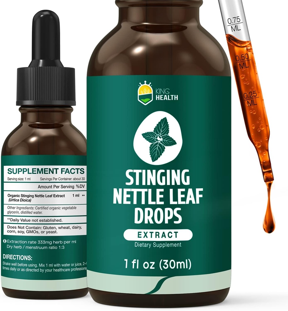 Stingerende Nettle Tinctuur, Biologische Nettle Leaf Extract Liquid, 98% Absorptie, Vegan, Non-GMO, Glutenvrij, Alcoholvrij- 1 Fl Oz